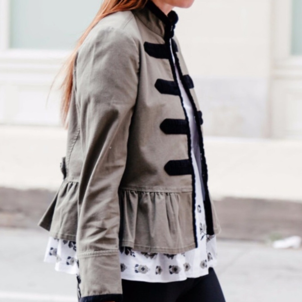 kate spade Olive Green Military-Style Blazer with Black Trim - Picture 3 of 6